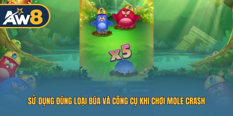 Sử dụng đúng loại búa và công cụ khi chơi Mole Crash